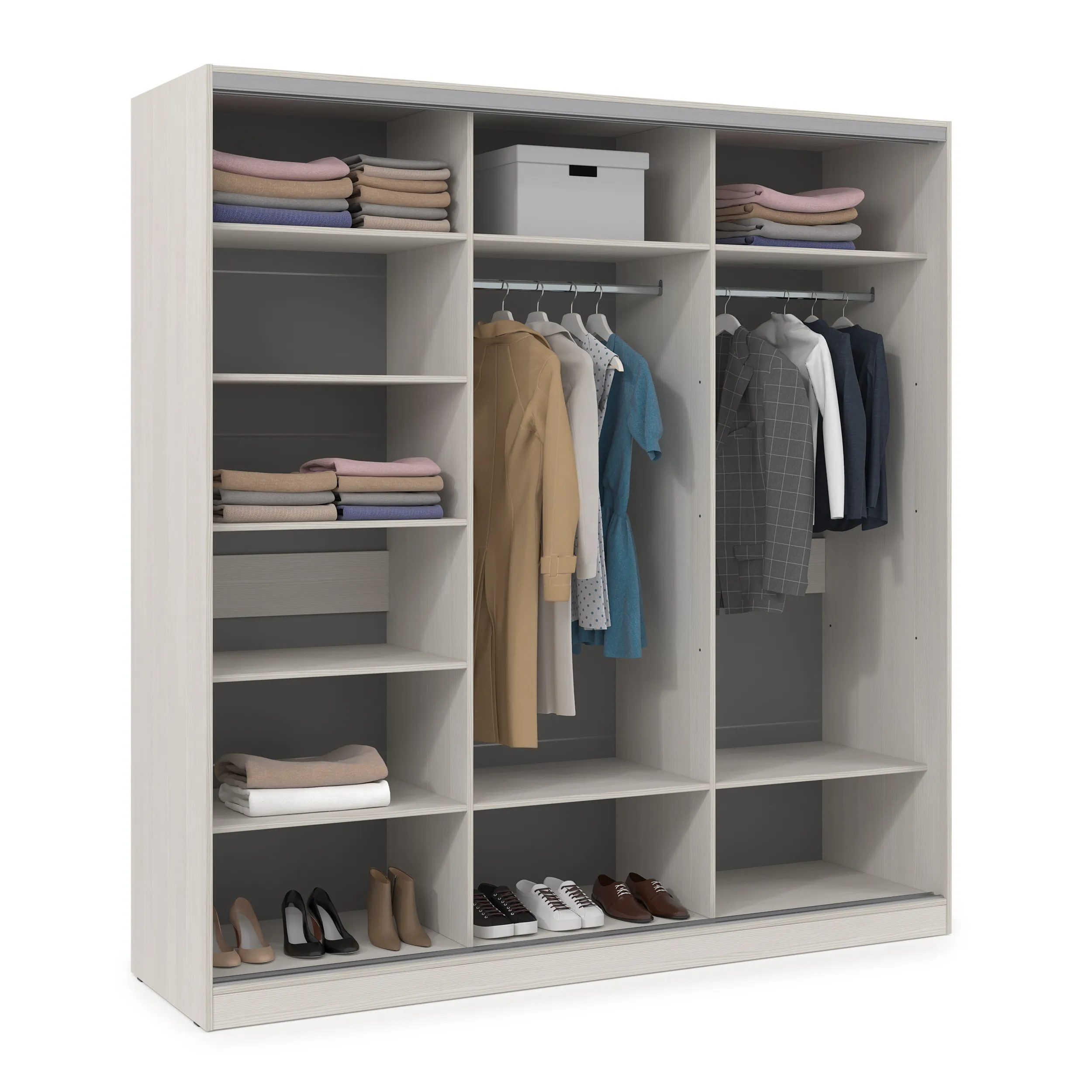 Шкаф-купе 3-дверный со штангой и полками (база 1) фото 3